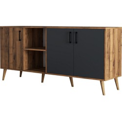 Buffet 2 nissen 3 deuren decor noten en antraciet grijs L180 cm - Exxen