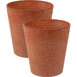 2x stuks plantenpot/bloempot in een natuursteen look Dia 27 cm en Hoogte 24 cm light terra cotta - Plantenpotten