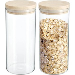 2x stuks voorraadbussen/voorraadpotten 1,3L glas met houten deksel - Voorraadpot