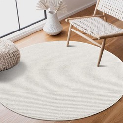 Rond Laagpolig vloerkleed - Junius Modern Effen Gestreept Wit - 160 X 160 CM