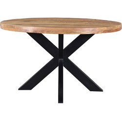 Eettafel Rond - Rough Mangohout - Zwart Metaal