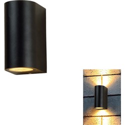 Banzaa Wandlamp 2x Led GU-10 5,5w Warm Wit ‒ Dubbele lichtbundel Dimbaar ‒ Rond 15cm Zwart