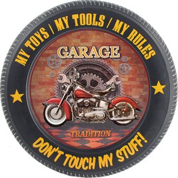 Clayre & Eef Tekstbord Ø 40*1 cm Rood Ijzer Motor Garage Wandbord Quote Bord Muurdecoratie