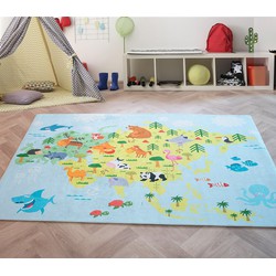 Kids Speelkleed Kinderkamer Multi vloerkleed - Wereldkaart - 100 X 150 CM