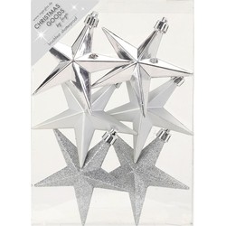 Christmas goods Kersthangers - 6x - sterren - zilver - 10 cm - Kersthangers