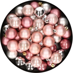 48x Stuks kunststof kerstballen mix zilver/lichtroze/oud roze 4 cm - Kerstbal