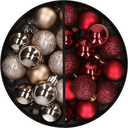 34x stuks kunststof kerstballen champagne en donkerrood 3 cm - Kerstbal