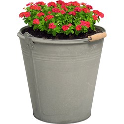 Mega Collections emmer/plantenpot Eddy - zink - zilver - D30 X H29 cm - IJzeren emmer / teil