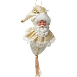 Clayre & Eef Kersthanger Kerstman Wit Goudkleurig Textiel