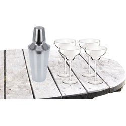 Cocktailshaker met 4x Cocktailglazen Margarita transparant 300 ml - Cocktailglazen