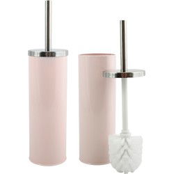 MSV Toiletborstel in houder/wc-borstel - 2x - metaal - lichtroze - 38 cm - Toiletborstels