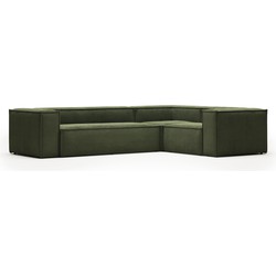 Kave Home - Blok 4 zits hoekbank in groen ribfluweel 320 x 230 cm / 230 x 320 cm