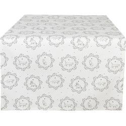 Clayre & Eef Tafelloper 50x140 cm Wit Grijs Katoen Kat