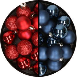 36x stuks kunststof kerstballen rood en donkerblauw 3 en 4 cm - Kerstbal