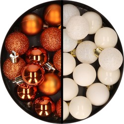 34x stuks kunststof kerstballen oranje en gebroken wit 3 cm - Kerstbal