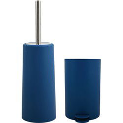 MSV Toiletborstel in houder 35 cm/pedaalemmer 3L set Moods - Kunststof - blauw - Badkameraccessoireset