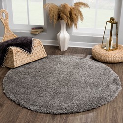 Tapijtenloods Porto Rond Soft Fluffy Vloerkleed Hoogpolig Effen Donker Grijs- 120 CM ROND