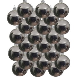 24x Glazen kerstballen glans zilver 8 cm kerstboom versiering/decoratie - Kerstbal