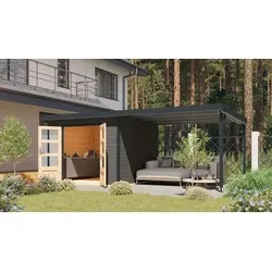 Karibu tuinhuis Pluto B met overkapping antraciet-antraciet, 571 x 271 cm