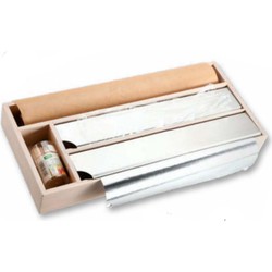 FSC® Keuken Foliedispenser voor 2 Rollen folie - Wit FSC® Bamboe Hout - Met 2 opbergvakken - Keuken lade Folie dispenser voor aluminium- & huishoudfolie