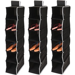 3x stuks hangende kast organizers zwart met 6 vakken 15 x 30 x 84 cm - Opbergmanden