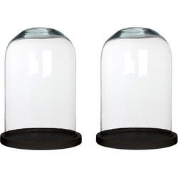Mica Decoration Stolp Hella - 2x - glas zwart eikenhout - 21 x 30 cm - Decoratieve stolpen