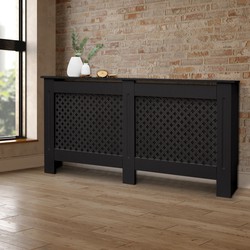 Radiatorbekleding met honingraatmotief, zwart, 152x19x82 cm, vervaardigd van MDF