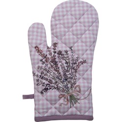 Clayre & Eef Ovenwant  18x30 cm Paars Wit Katoen Lavendel Ovenhandschoen