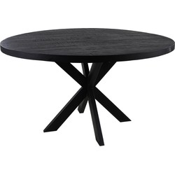 HSM Collection-Ronde Eettafel Melbourne-150x150x76-Zwart-Mango/Metaal