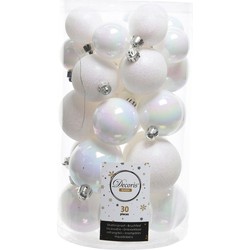 90x Parelmoer witte kerstballen 4 - 5 - 6 cm kunststof - Kerstbal