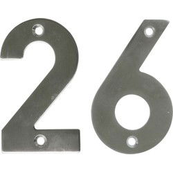 AMIG Huisnummer 26 - massief Inox RVS - 10cm - incl. bijpassende schroeven - zilver - Huisnummers