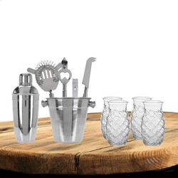 Excellent Houseware cocktails maken set 6-delig met 4x Pina Colada glazen - Cocktailshakers