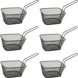 6x stuks RVS snackhouders/snackmandjes zwart 14 cm - Serveerschalen