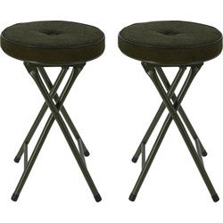 Home & Styling Bijzet krukje/stoel - 2x - Opvouwbaar - donkergroen Ribcord - D33 x H49 cm - Krukjes
