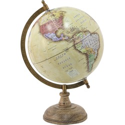 Clayre & Eef Wereldbol  22x33 cm Geel Hout Ijzer Globe