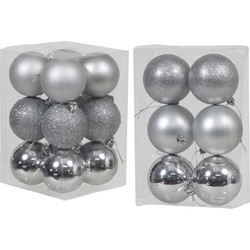 Kerstversiering kunststof kerstballen zilver 6 en 8 cm pakket van 36x stuks - Kerstbal