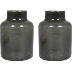 Set van 2x bloemenvazen - smoke grijs/transparant glas - H20 x D15 cm - Vazen