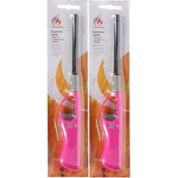 2x BBQ aansteker navulbaar roze 26 cm - Aansteker bbq