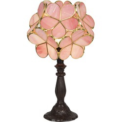 LumiLamp Tiffany Tafellamp  43 cm Roze Glas Bloemen Tiffany Bureaulamp