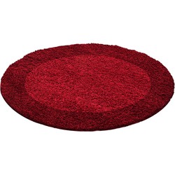 Tapijtenloods Basic Rond Shaggy Kader vloerkleed Rood Hoogpolig- 200 CM ROND