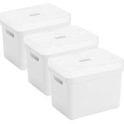 Set van 3 opbergboxen/opbergmanden wit van 18 liter kunststof met transparante deksel - Opbergbox