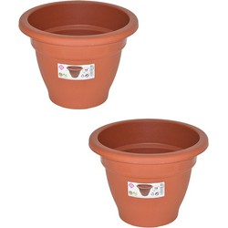 Set van 4x stuks terra cotta kleur ronde plantenpot/bloempot kunststof diameter 18 cm - Plantenpotten