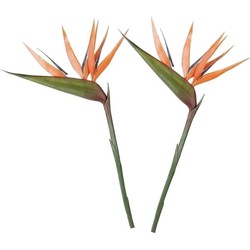 2x Oranje kunst strelitzia/paradijsvogelbloem kunstbloemen 90 cm decoratie - Kunstbloemen