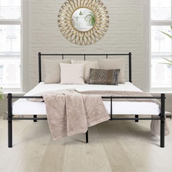 ML-Design metalen bed zwart, 140x200 cm, op stalen frame met hoofdbord en lattenbodem