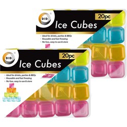 40x stuks herbruikbare kunststof ijsklontjes in diverse kleuren - IJsblokjesvormen