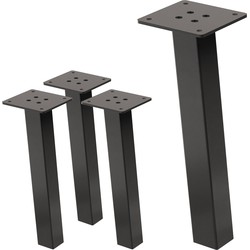 Set van 4 tafelpoten schuin H30 cm donkergrijze look industrieel gemaakt van gepoedercoat staal profiel 4x4cm I-vorm 96° helling ML ontwerp