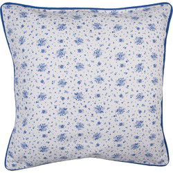 Clayre & Eef Kussenhoes Wit Blauw Katoen Roosjes