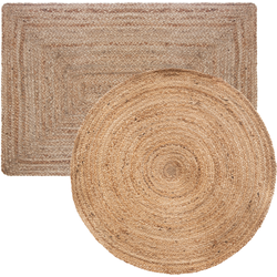 MISOU Jute Vloerkleden - Set van 2 - Rond - Rechthoek - Wandkleed - Beige - Veranda - Kleed - Tapijt