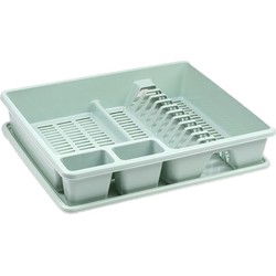Plasticforte Afwas afdruiprek - mintgroen - kunststof - 48 x 38 x 9 cm - met lekbak - huis/camping - Afdruiprekken