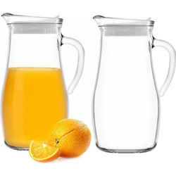 Glasmark Waterkan - 2x - met deksel - 1,5L - glas - schenkkan - waterkaraf - Schenkkannen
